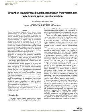 Toward an Example-Based Machine Translation from Written Text to ASL Using Virtual Agent Animation