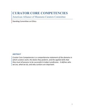 CURATOR CORE COMPETENCIES American Alliance of Museums Curators Committee