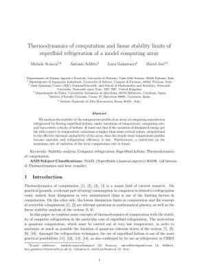 Thermodynamics of Computation and Linear Stability Limits of Superfluid Refrigeration of a Model Computing Array
