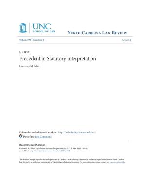 Precedent in Statutory Interpretation Lawrence M