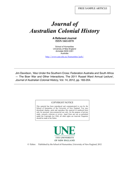 Journal of Australian Colonial History a Refereed Journal ISSN 1441-0370