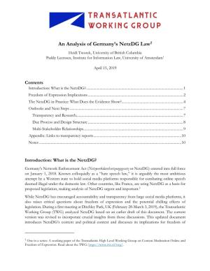 An Analysis of Germany's Netzdg Law†