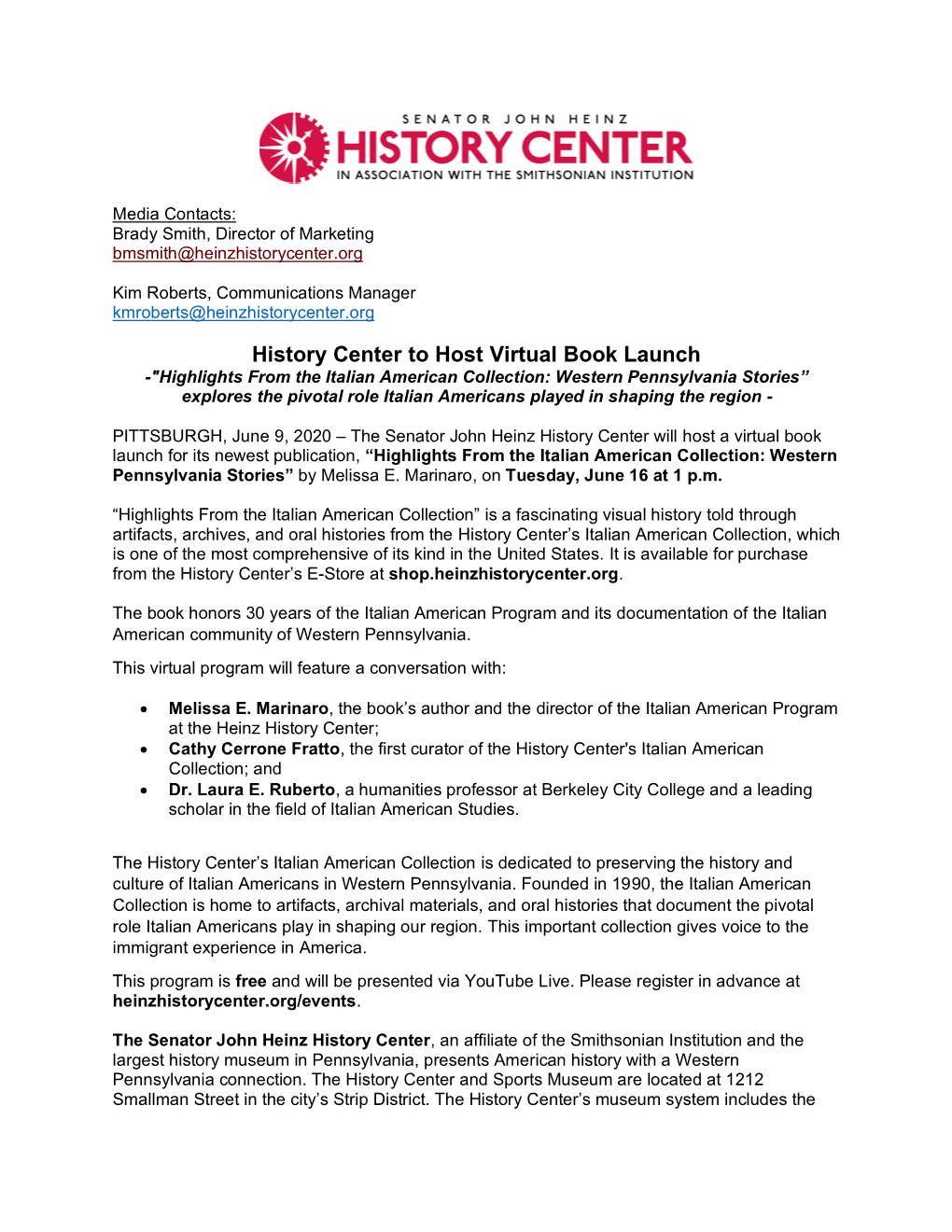 History Center to Host Virtual Book