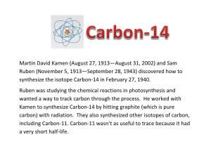 And Sam Ruben (November 5, 1913—September 28, 1943) Discovered How to Synthesize the Isotope Carbon-14 in February 27, 1940