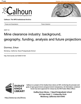 Mine Clearance Industry: Background, Geography, Funding, Analysis and Future Projections