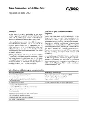 Design Considerations for Solid State Relays Application Note 5452