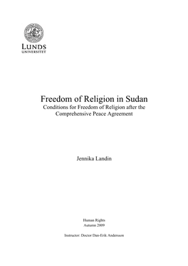 Freedom of Religion in Sudan Conditions for Freedom of Religion After the Comprehensive Peace Agreement
