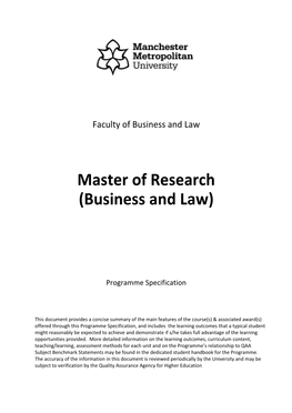 Master of Research (Business and Law)