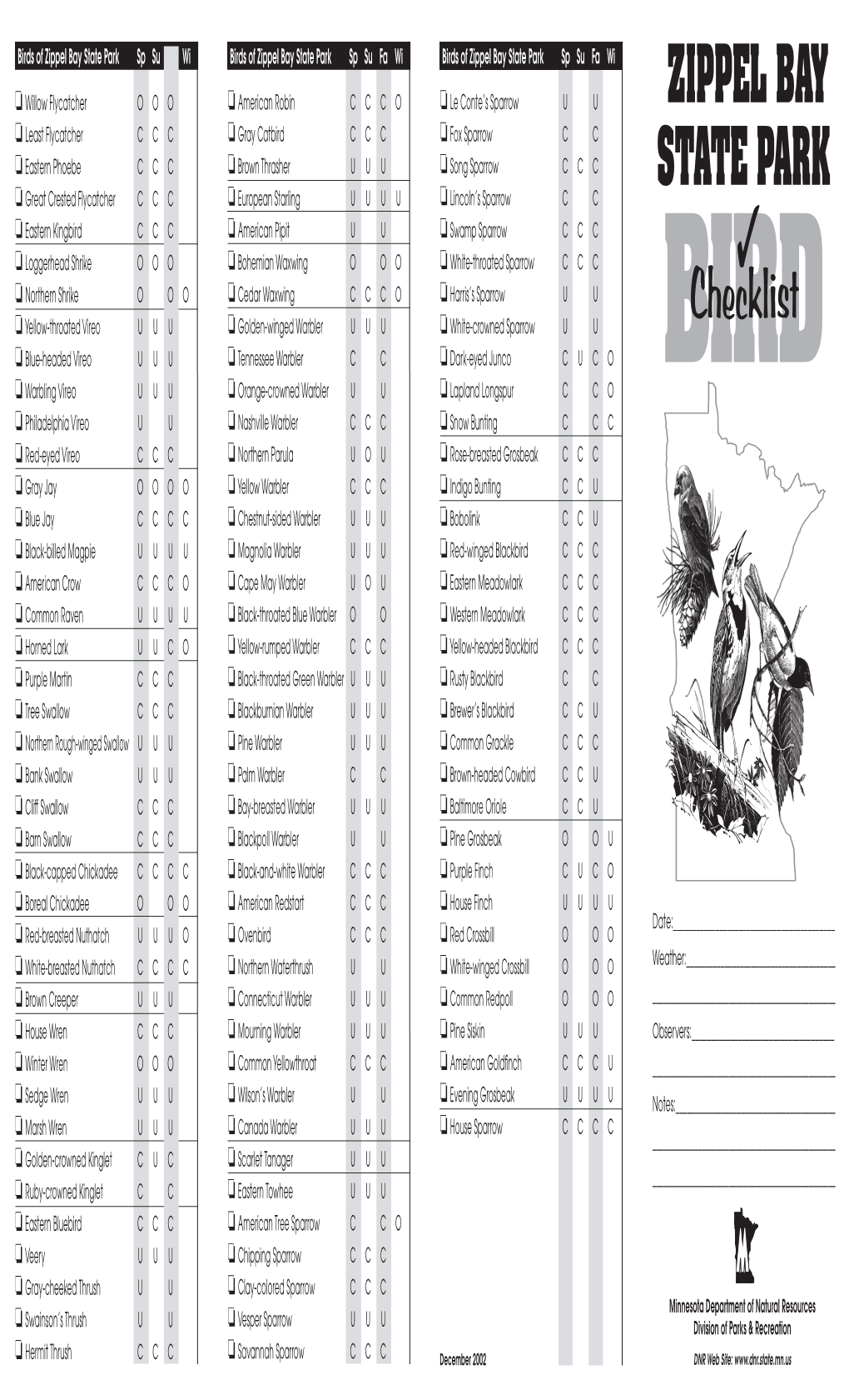 Zippel Bay State Park Bird Checklist