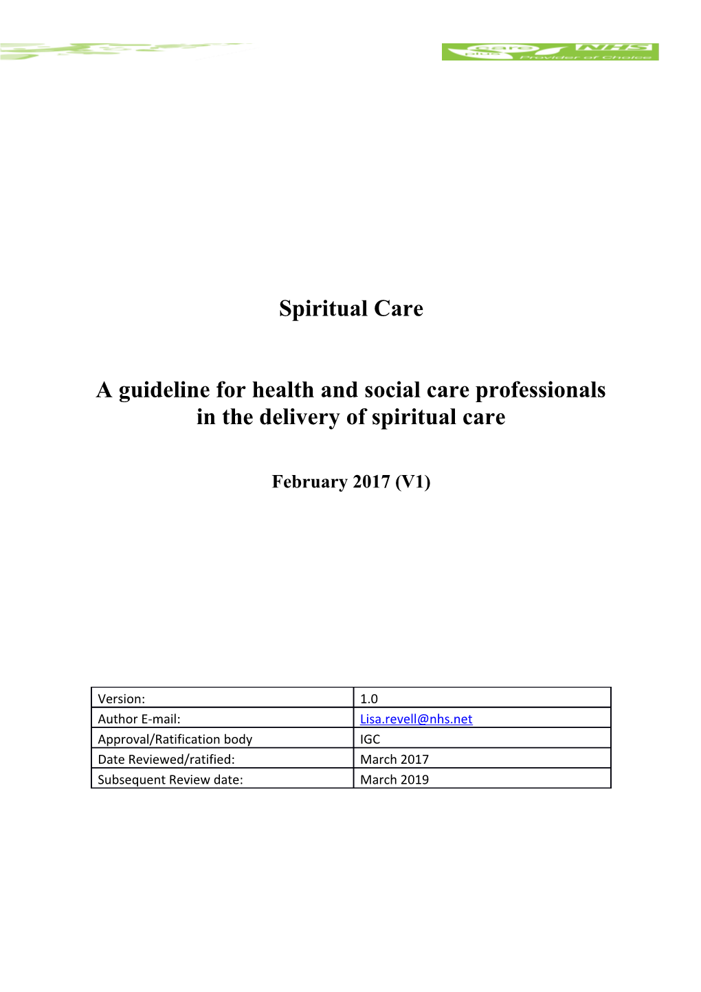 CPG Guidance Spiritual Care