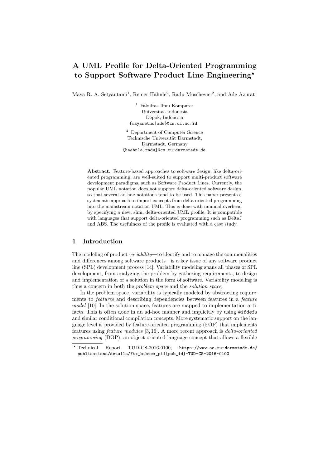 A UML Profile for Delta-Oriented Programming to Support Software