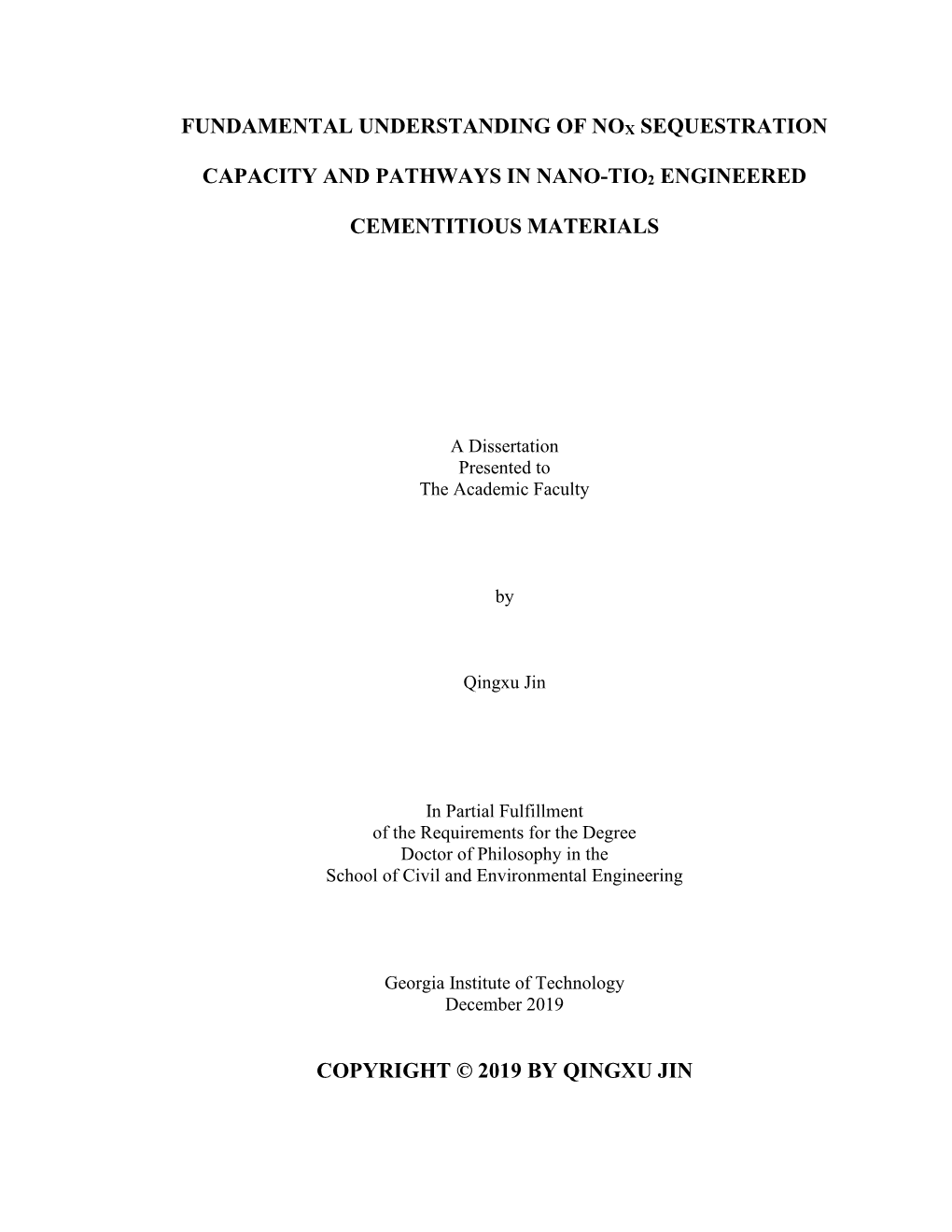 Fundamental Understanding of Nox Sequestration