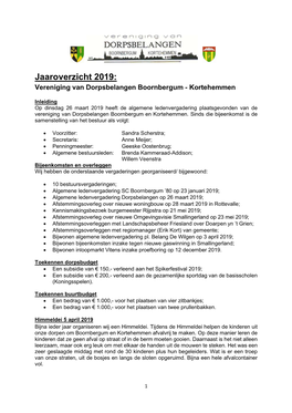 Jaaroverzicht 2019: Vereniging Van Dorpsbelangen Boornbergum - Kortehemmen