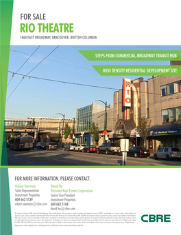 For Sale Rio Theatre 1660 East Broadway, Vancouver, British Columbia