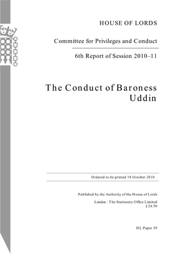 The Conduct of Baroness Uddin