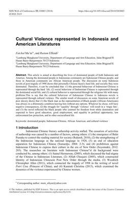 Cultural Violence Represented in Indonesia and American Literatures
