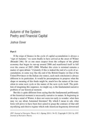 Autumn of the System: Poetry and Financial Capital Joshua Clover