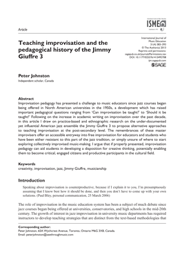 Teaching Improvisation and the Pedagogical History of the Jimmy