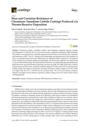 Wear and Corrosion Resistance of Chromium–Vanadium Carbide Coatings Produced Via Thermo-Reactive Deposition