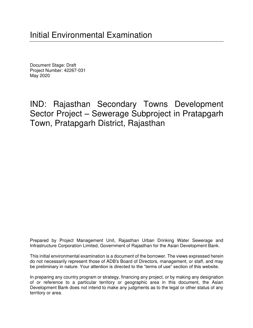 42267-026: Bhilwara Sewerage Subproject Draft Initial