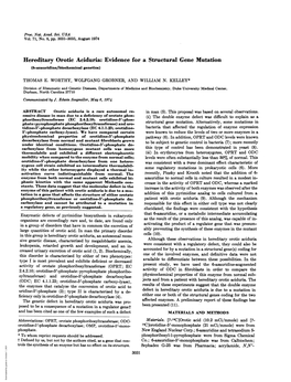 Hereditary Orotic Aciduria: Evidence for a Structural Gene Mutation (6-Azauridine/Biochemical Genetics)