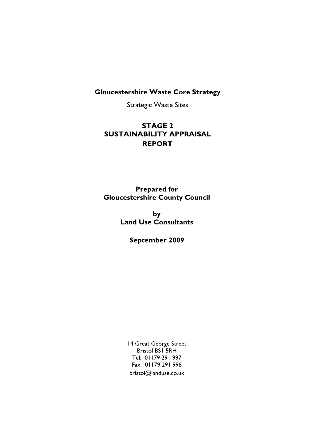 Sustainability Appraisal for WCS Site Options (Stage 2)