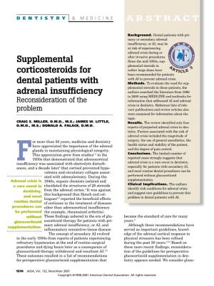 Supplemental Corticosteroids for Dental Patients with Adrenal