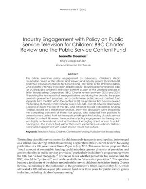 Industry Engagement with Policy on Public Service Television for Children: BBC Charter Review and the Public Service Content