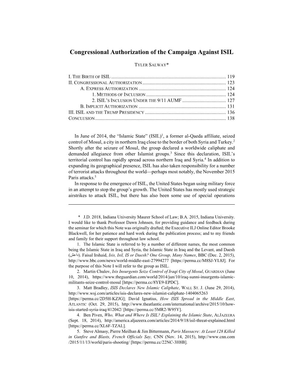 Congressional Authorization of the Campaign Against ISIL