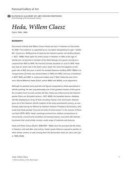 Heda, Willem Claesz Dutch, 1594 - 1680
