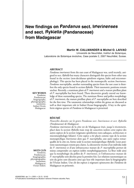 New Findings on Pandanus Sect. Imerinenses and Sect. Rykiella (Pandanaceae) from Madagascar