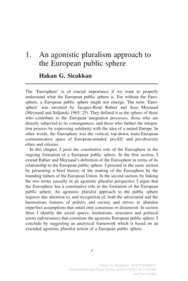 1. an Agonistic Pluralism Approach to the European Public Sphere Hakan G