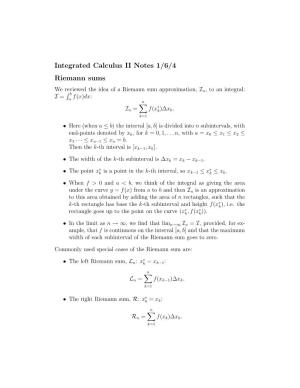 Integrated Calculus II Notes 1/6/4 Riemann Sums