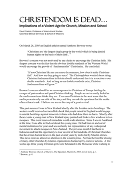 Christendom Is Dead… Implications of a Violent Age for Church, Mission and School