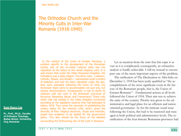 The Orthodox Church and the Minority Cults in Inter-War Romania (1918-1940)