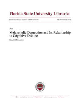 Melancholic Depression and Its Relationship to Cognitive Decline Elizabeth Corsentino