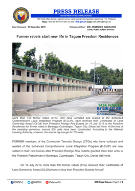 Former Rebels Start New Life in Tagum Freedom Residences