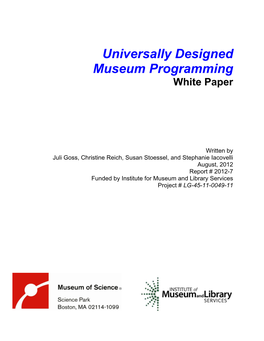 Universally Designed Museum Programming White Paper