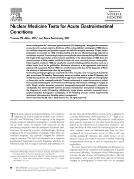 Nuclear Medicine Tests for Acute Gastrointestinal Conditions Thomas W