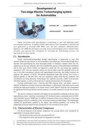 Development of Two-Stage Electric Turbocharging System for Automobiles