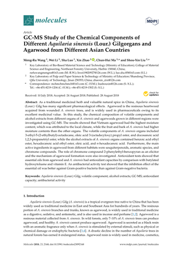 GC-MS Study of the Chemical Components of Different Aquilaria Sinensis (Lour.) Gilgorgans and Agarwood from Different Asian Countries