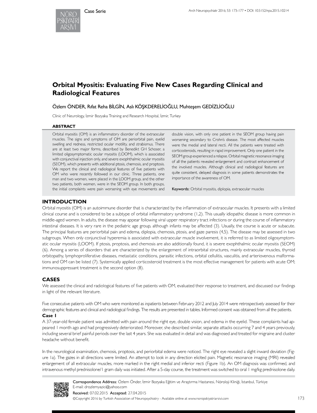 Orbital Myositis: Evaluating Five New Cases Regarding Clinical and Radiological Features