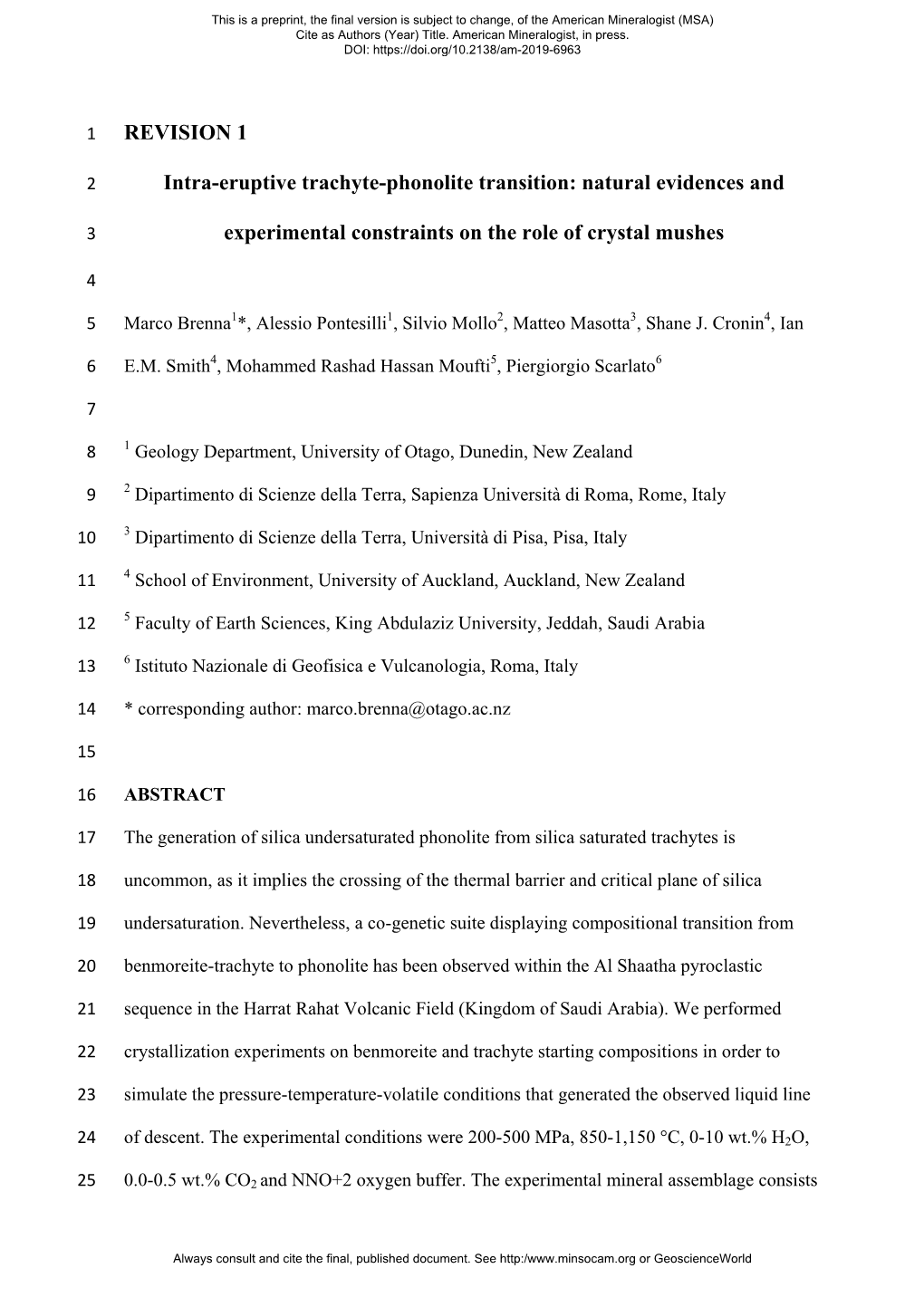 REVISION 1 Intra-Eruptive Trachyte