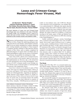 Lassa and Crimean-Congo Hemorrhagic Fever Viruses, Mali