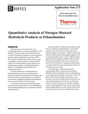 Quantitative Analysis of Nitrogen Mustard Hydrolysis Products As Ethanolamines