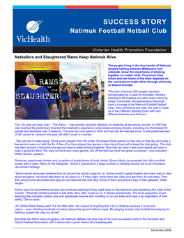 SUCCESS STORY Natimuk Football Netball Club