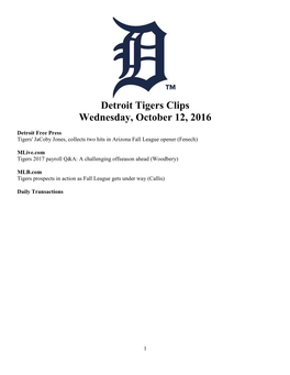 Detroit Tigers Clips Wednesday, October 12, 2016