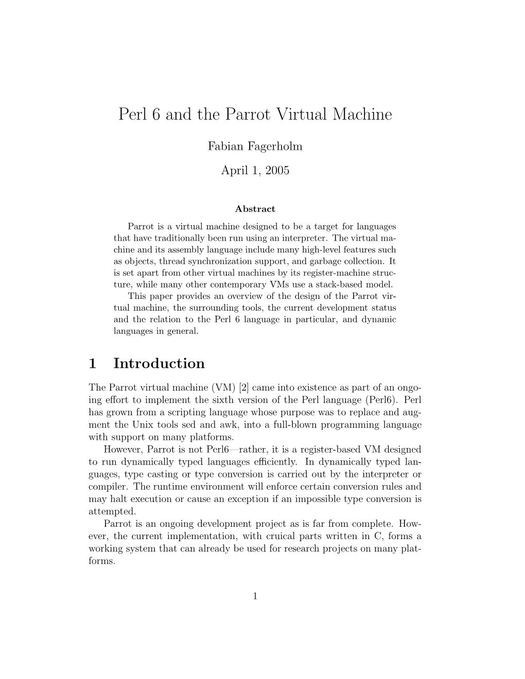 Perl 6 and the Parrot Virtual Machine