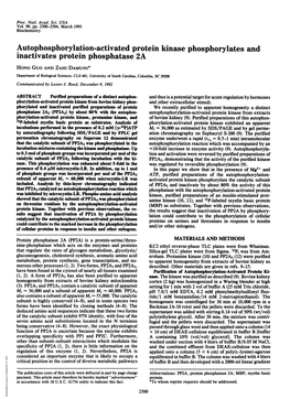 Autophosphorylation-Activated Protein Kinase Phosphorylates and Inactivates Protein Phosphatase 2A