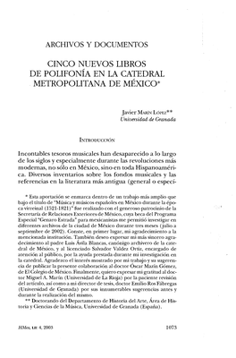 Cinco Nuevos Libros De Polifonía En La Catedral Metropolitana De México*